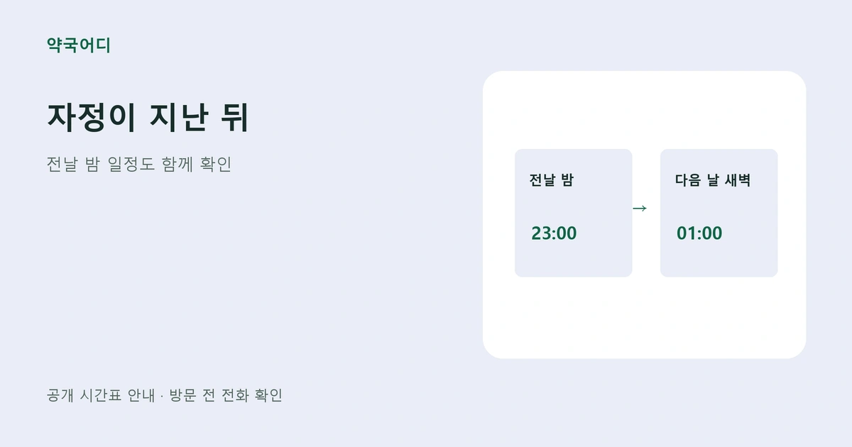 전날 밤 23시와 다음 날 새벽 1시를 나누어 그린 안내 그림